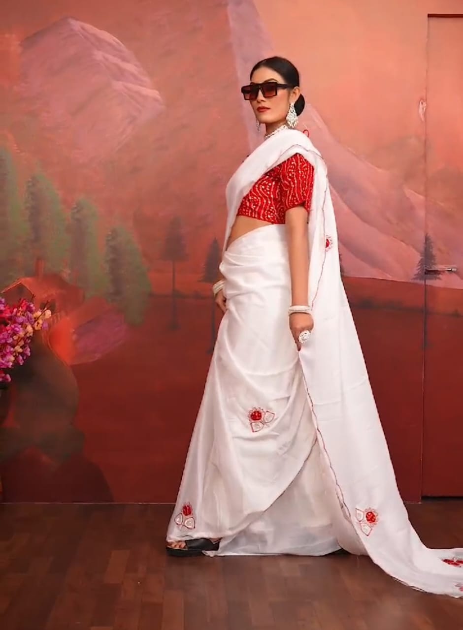 JK Designer White Organza Party Wear Sarees Wholesale Clothing Suppliers In India
